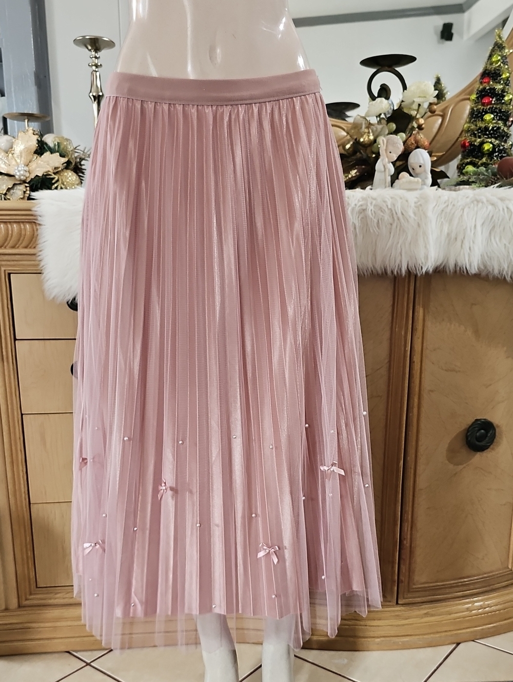 Amber Sky Women’s Pleated Pink Tulle Midi Skirt XL